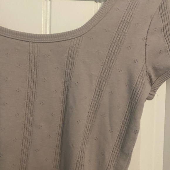 Madewell Grey Lilac Scoop Neck Pointelle Ribbed Tee - Picture 8 of 11